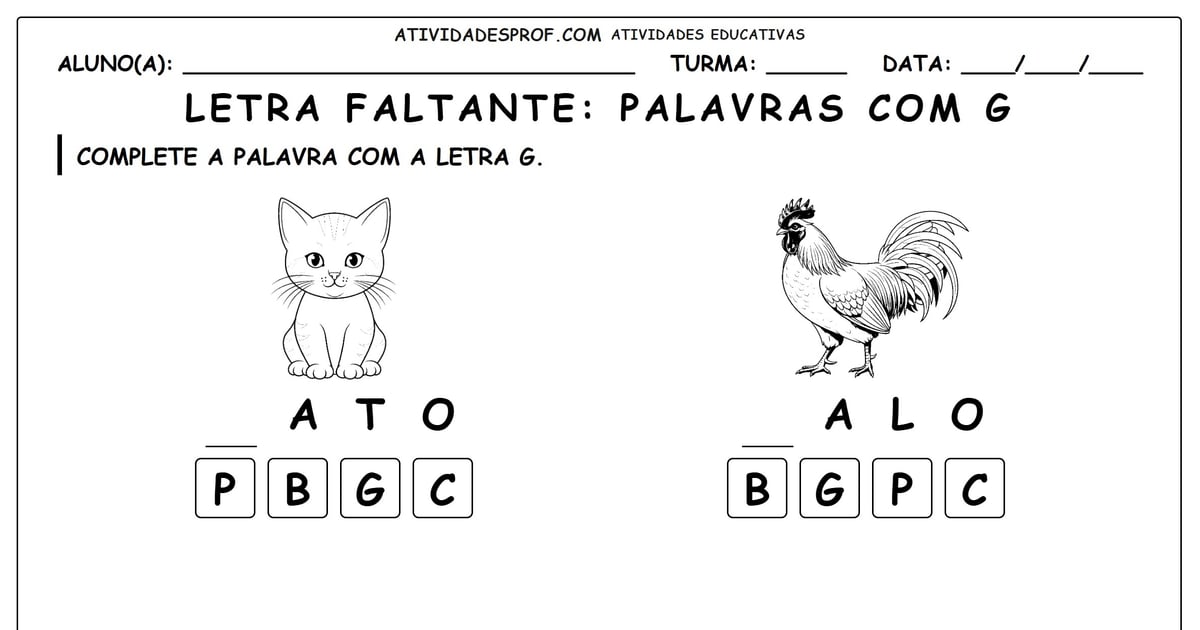 Letra faltante: Palavras com G