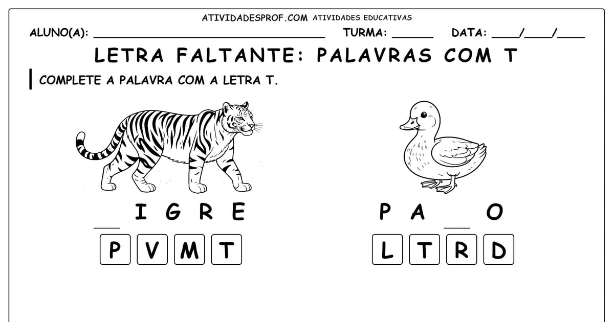 Letra faltante: Palavras com T