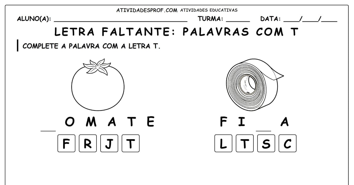 Letra faltante: Palavras com T