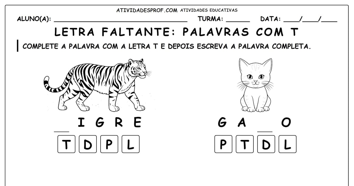 Letra faltante: Palavras com T