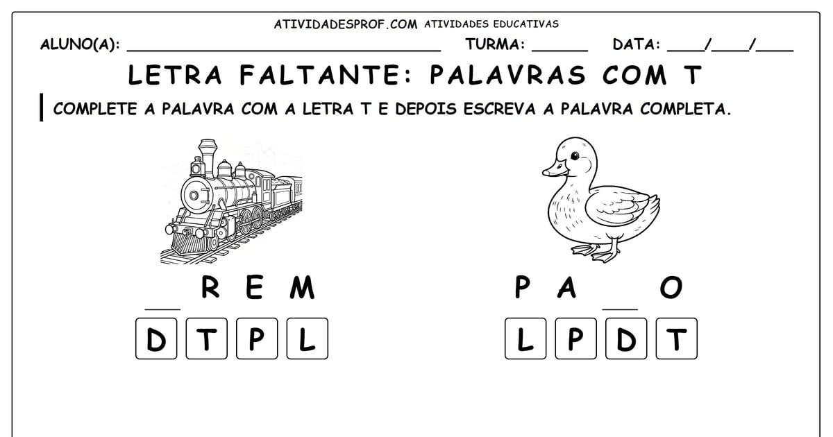 Letra faltante: Palavras com T