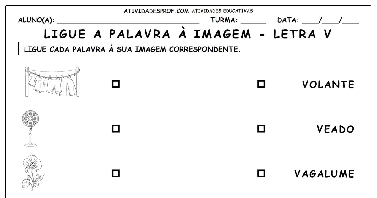 Ligue a palavra à imagem - letra V