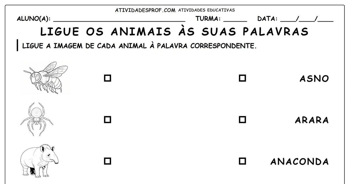 Ligue os animais às suas palavras