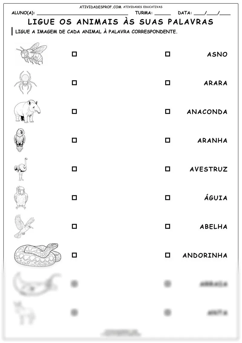 Ligue os animais às suas palavras