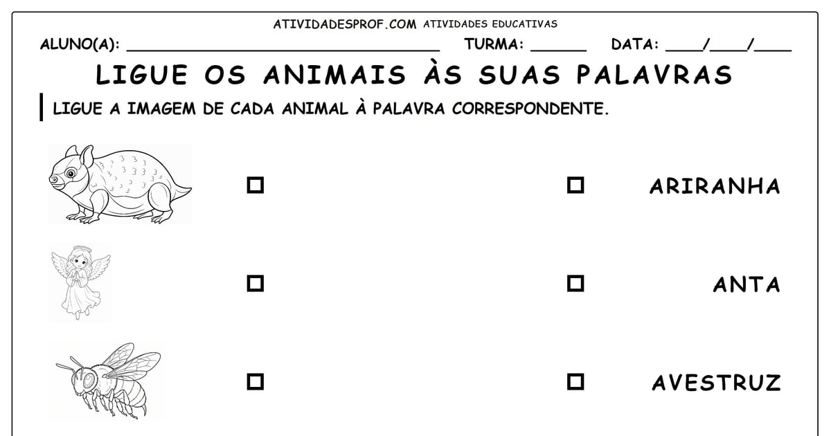 Ligue os animais às suas palavras