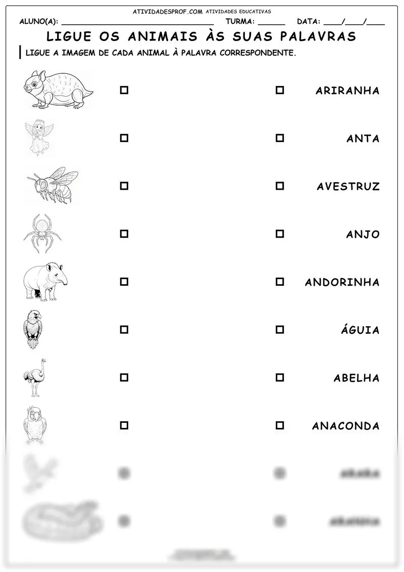 Ligue os animais às suas palavras