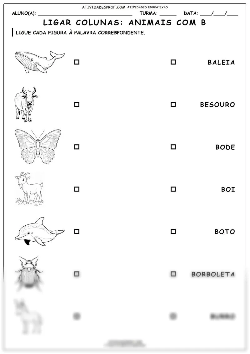 Ligar colunas: Animais com B