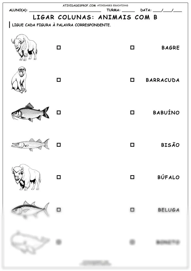 Ligar colunas: Animais com B