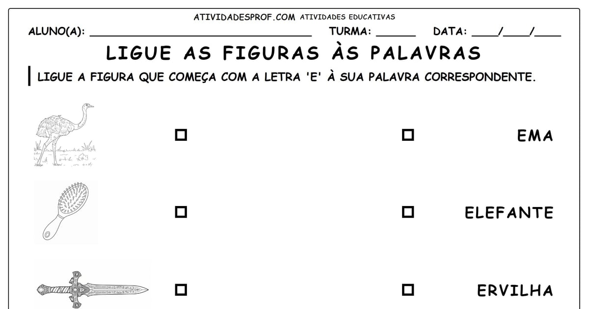 Ligue as figuras às palavras