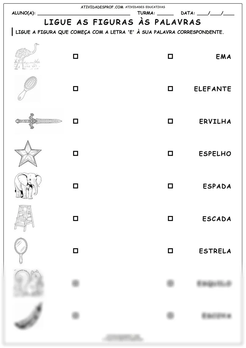 Ligue as figuras às palavras