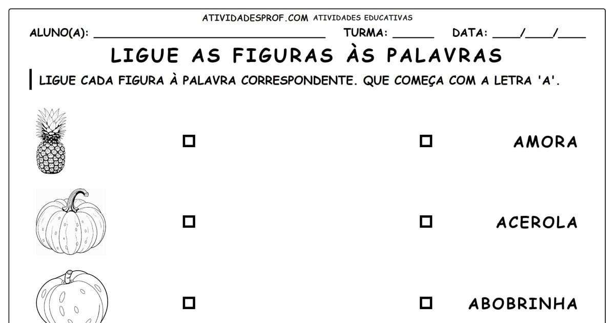 Ligue as figuras às palavras