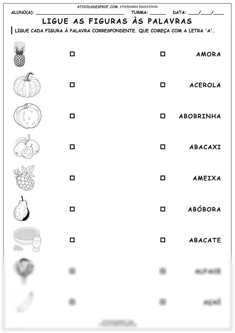 Ligue as figuras às palavras