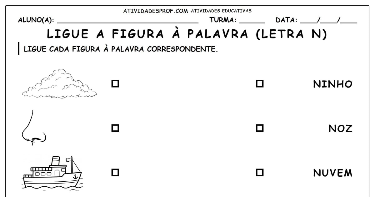 Ligue a figura à palavra (letra N)