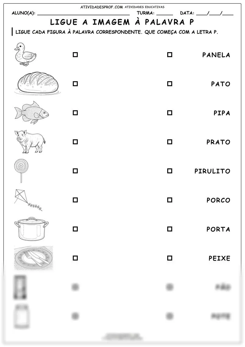 Ligue a imagem à palavra P