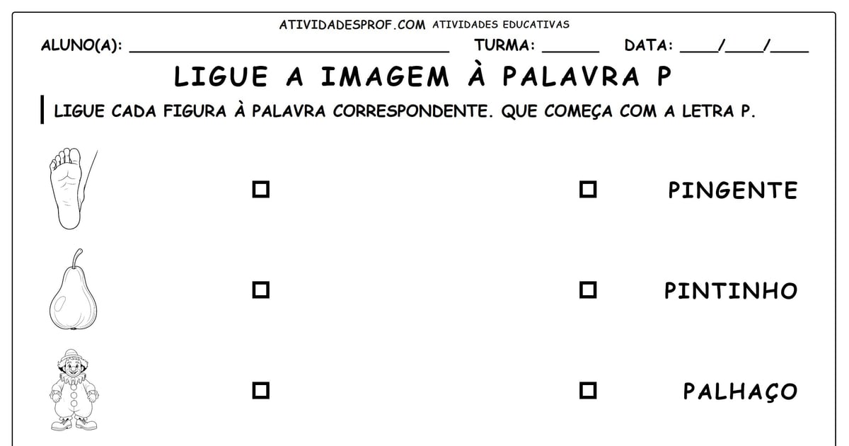 Ligue a imagem à palavra P