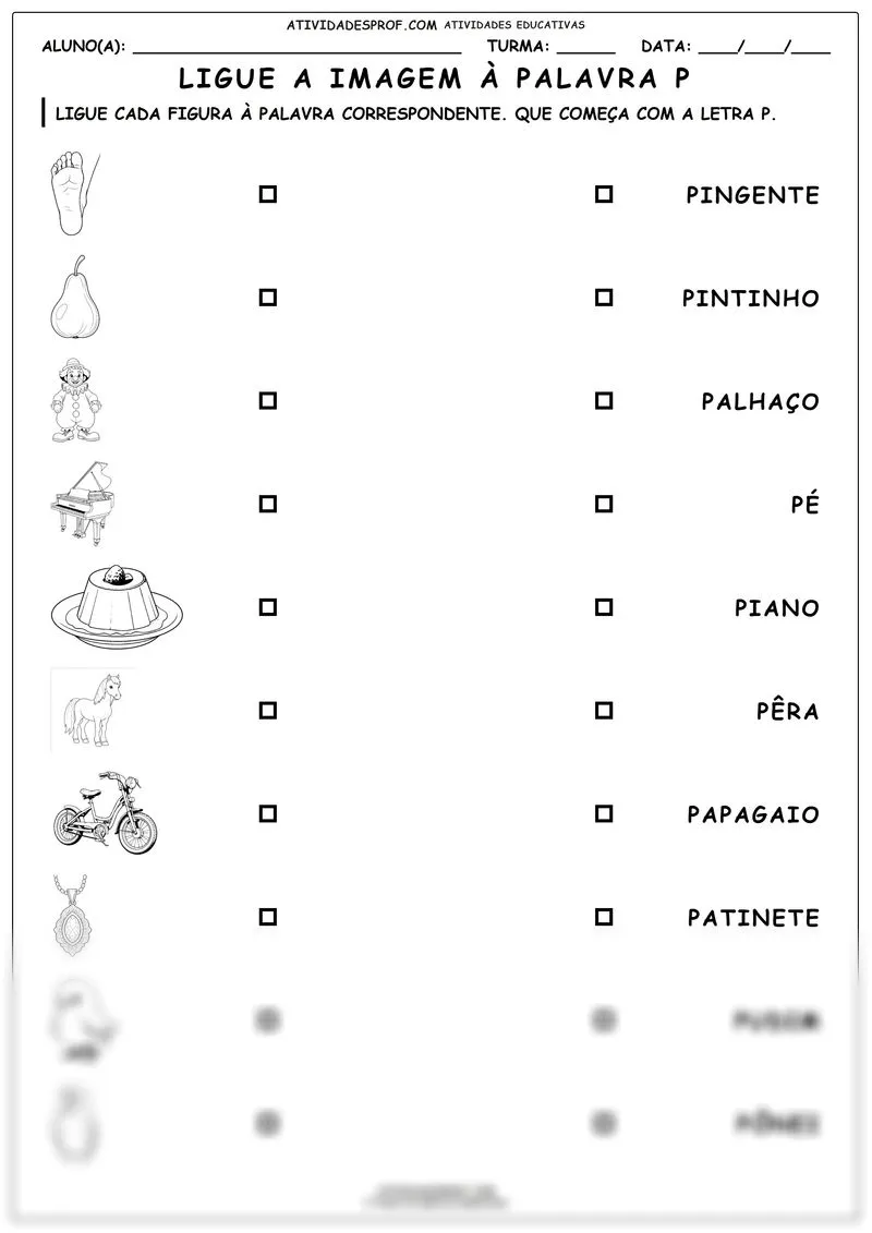 Ligue a imagem à palavra P