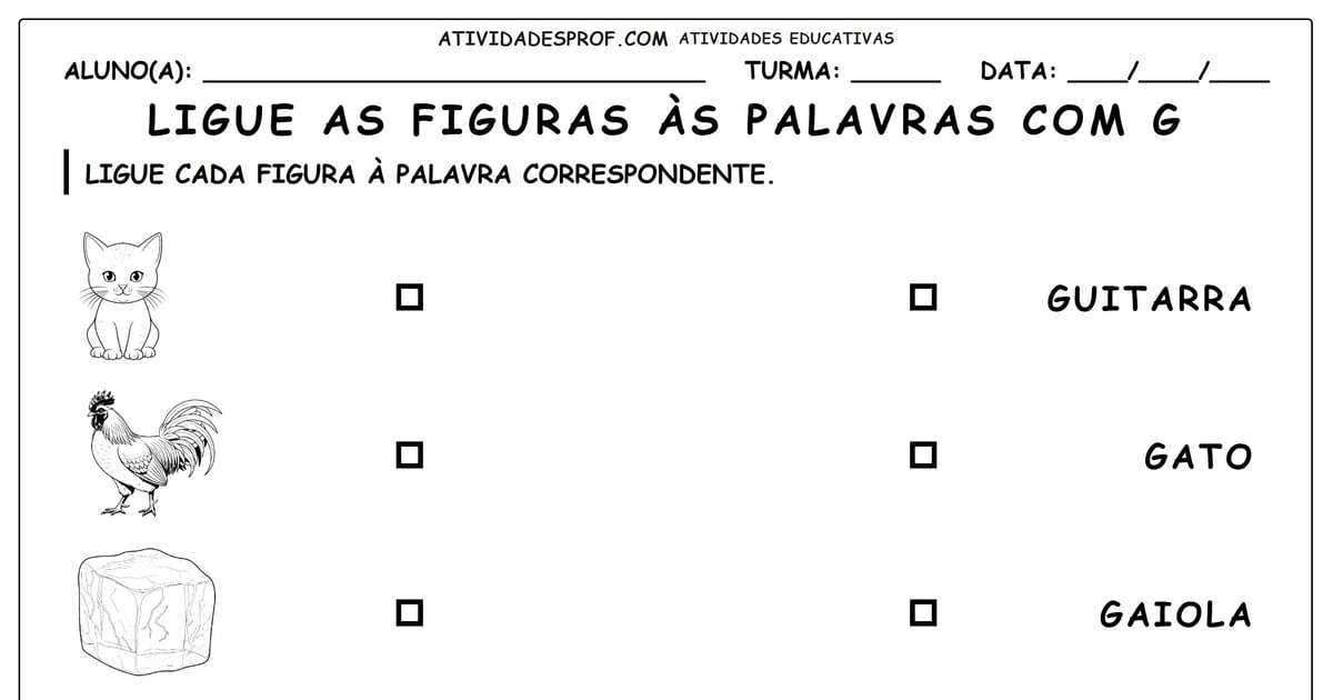 Ligue as figuras às palavras com G