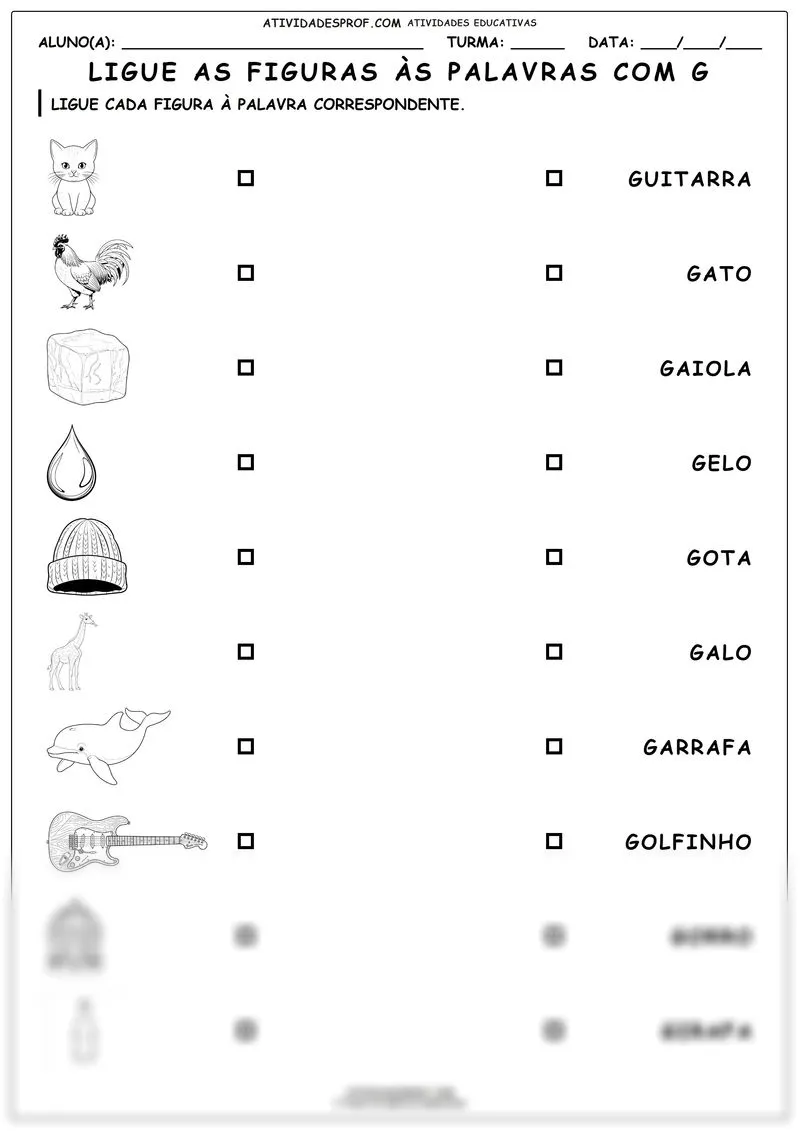 Ligue as figuras às palavras com G