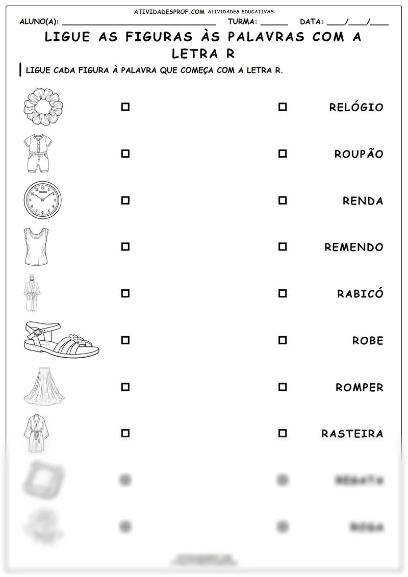 Ligue as figuras às palavras com a letra R