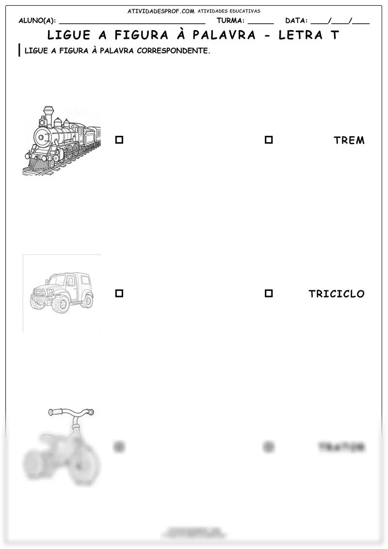 Ligue a figura à palavra - letra T