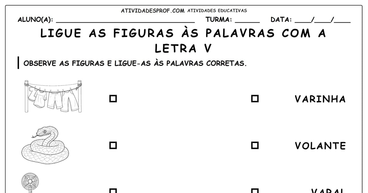 Ligue as figuras às palavras com a letra V