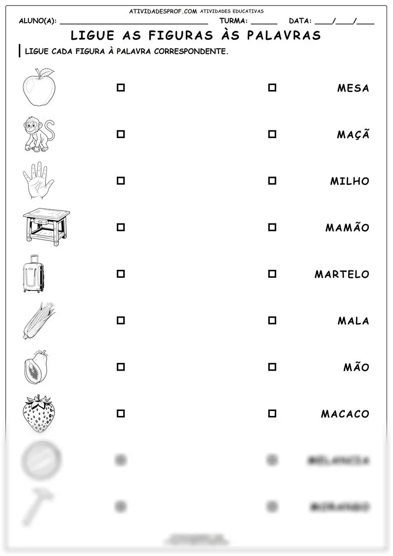 Ligue as figuras às palavras