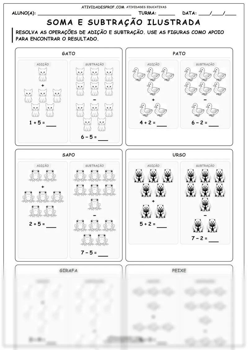Soma e subtração ilustrada