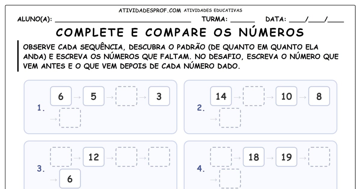 Complete e compare os números