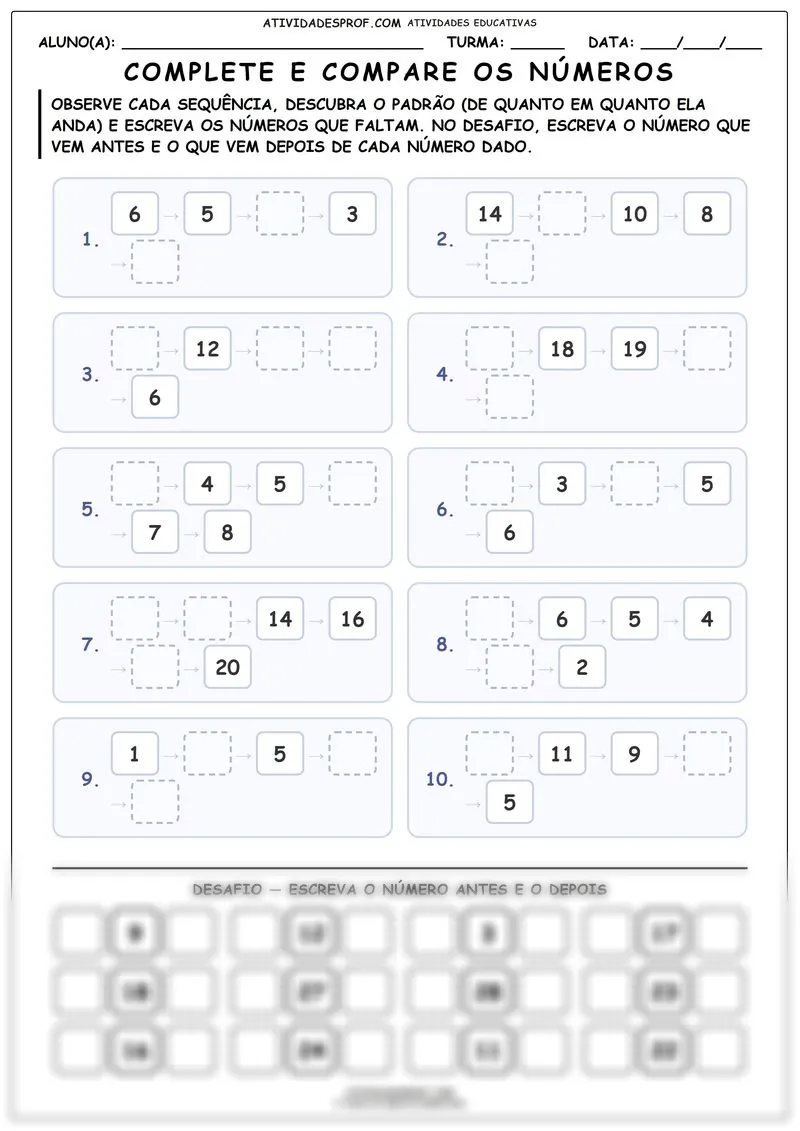Complete e compare os números