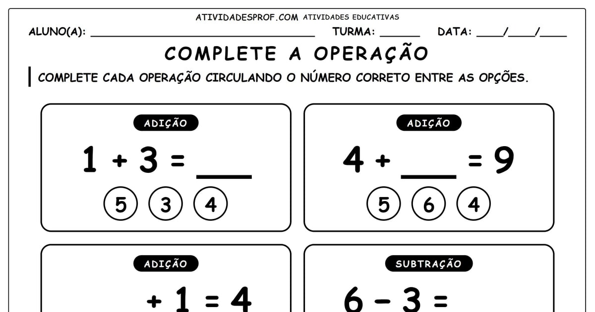 Complete a operação
