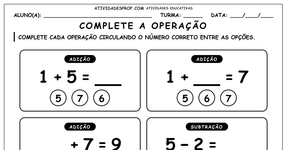 Complete a operação