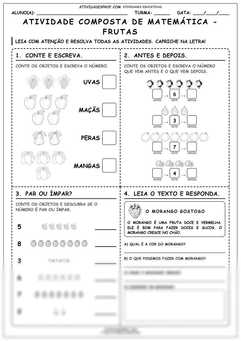 Atividade composta de matemática - frutas
