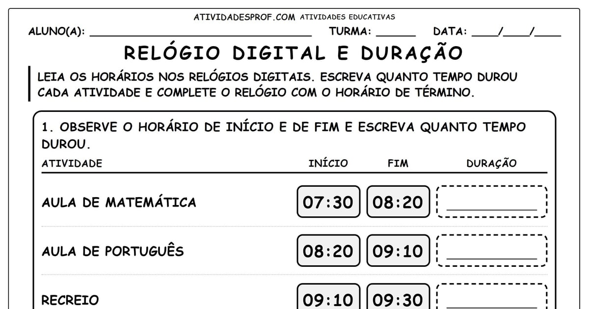 Relógio digital e duração