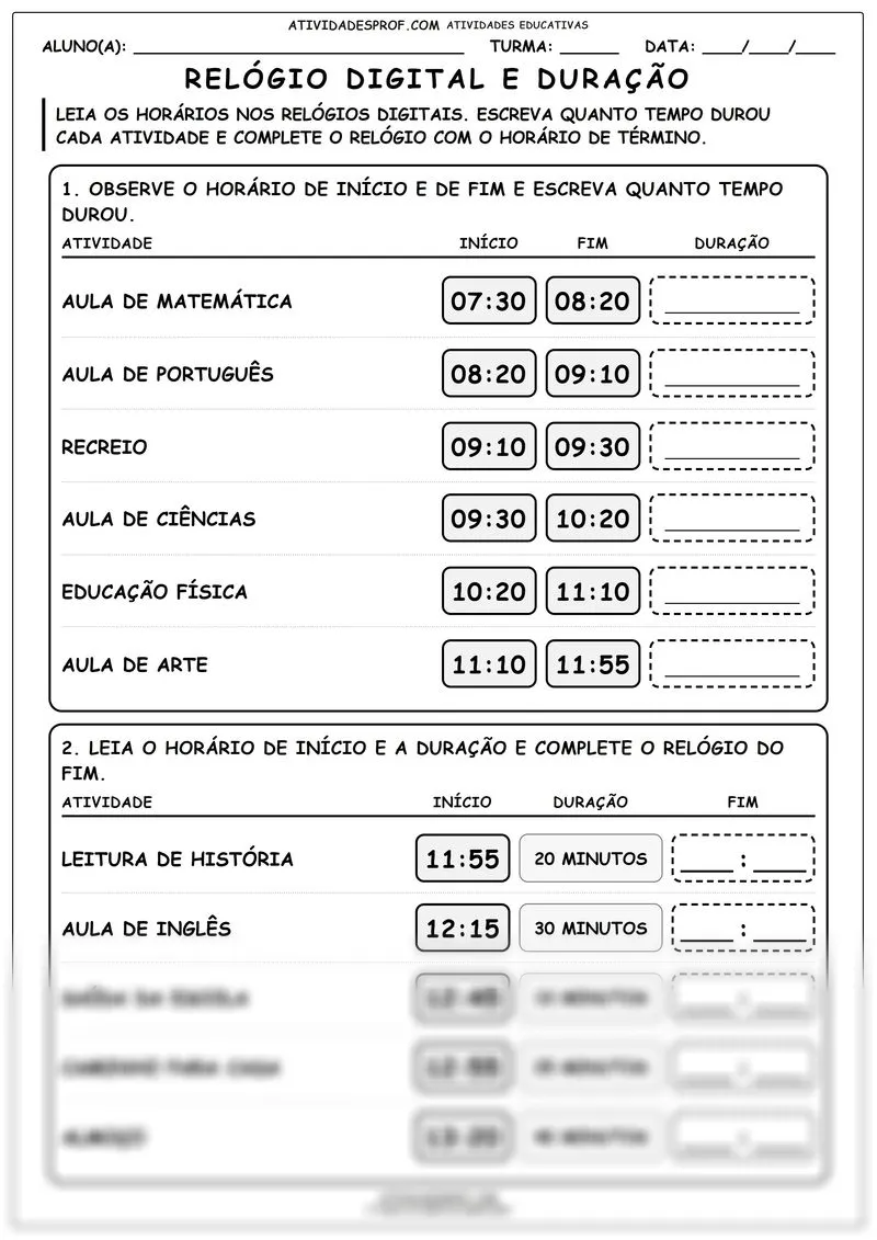 Relógio digital e duração