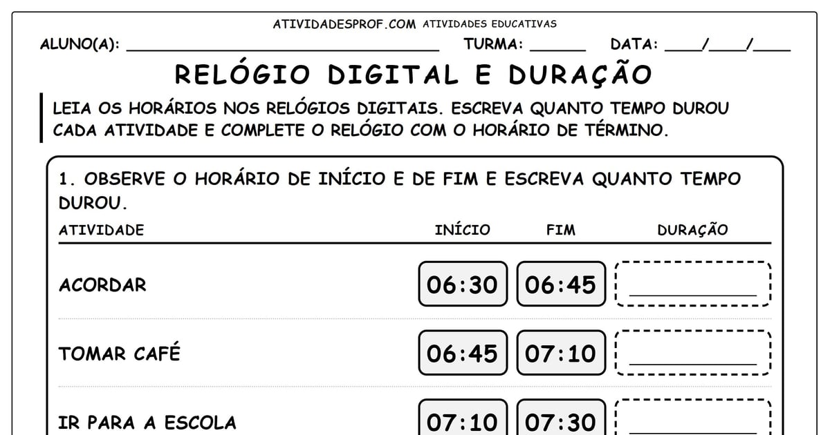 Relógio digital e duração