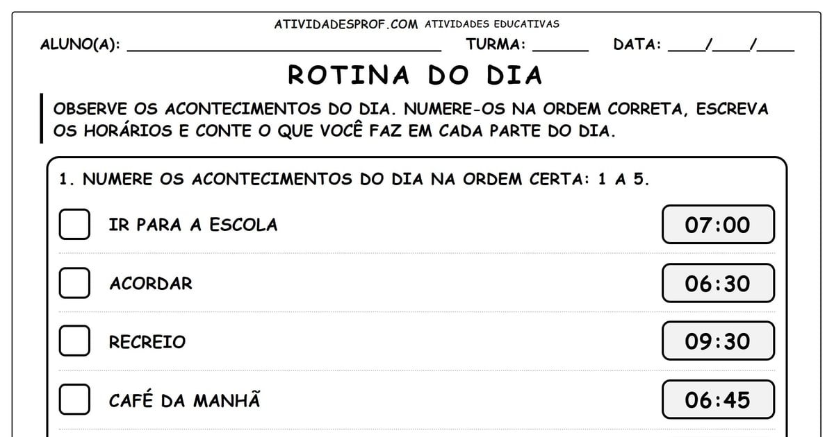 Rotina do dia