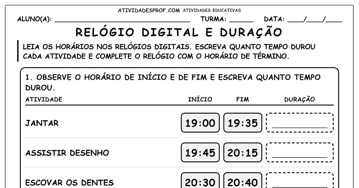 Relógio digital e duração