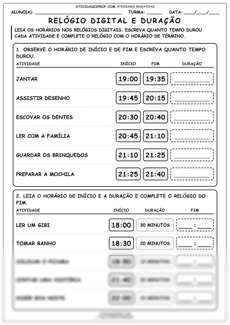 Relógio digital e duração