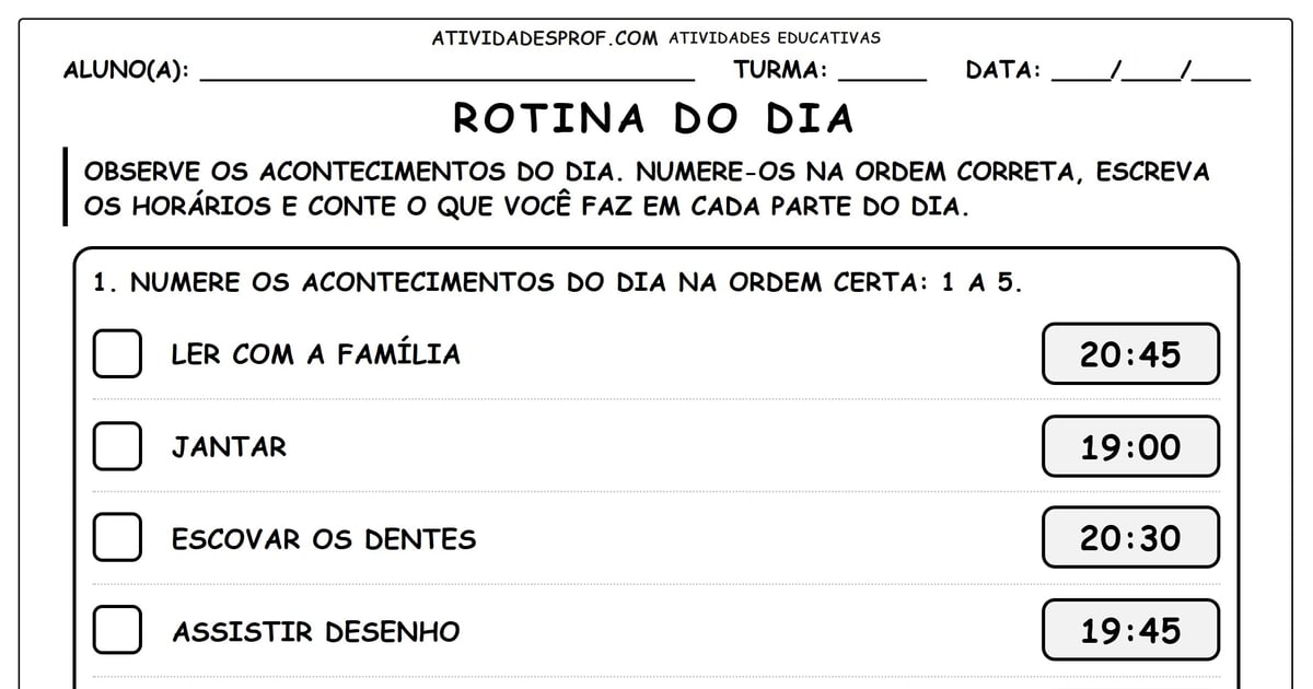 Rotina do dia