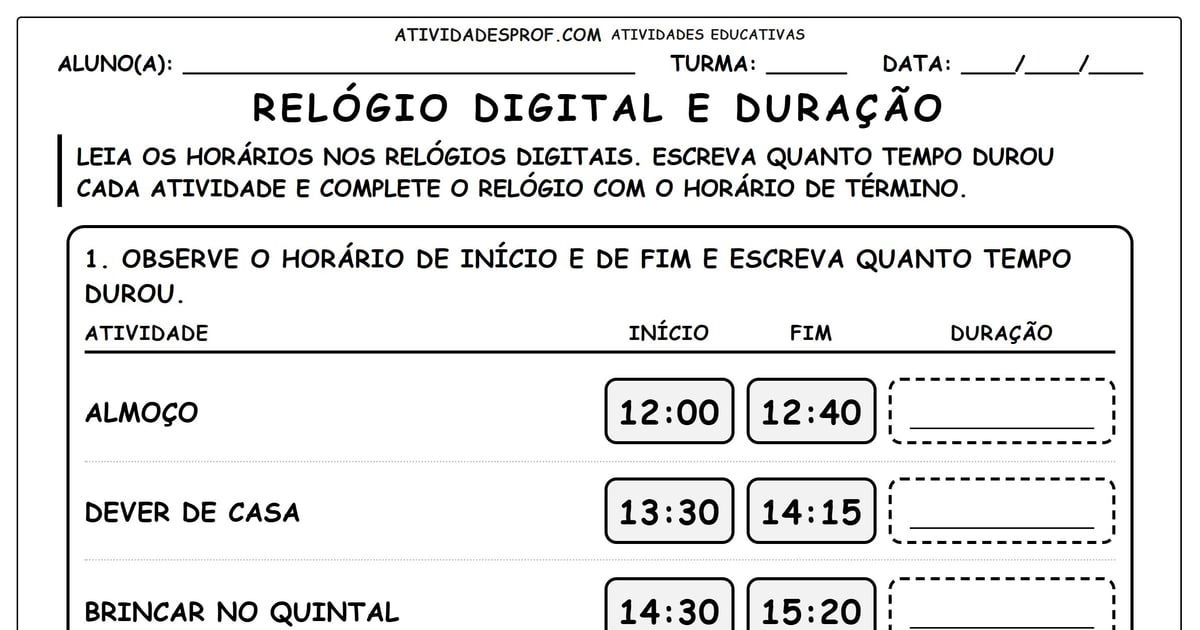 Relógio digital e duração