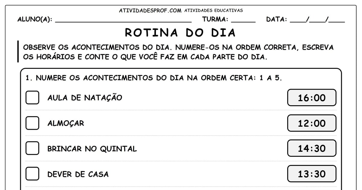Rotina do dia