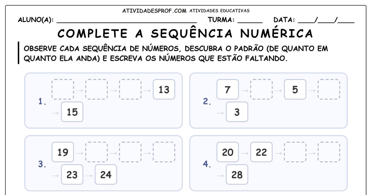 Complete a sequência numérica