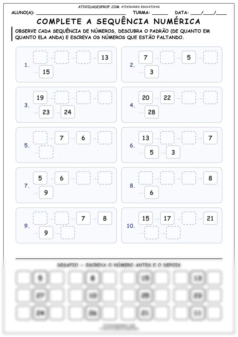 Complete a sequência numérica