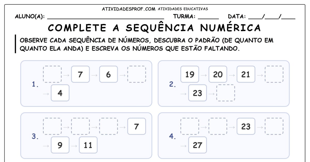 Complete a sequência numérica