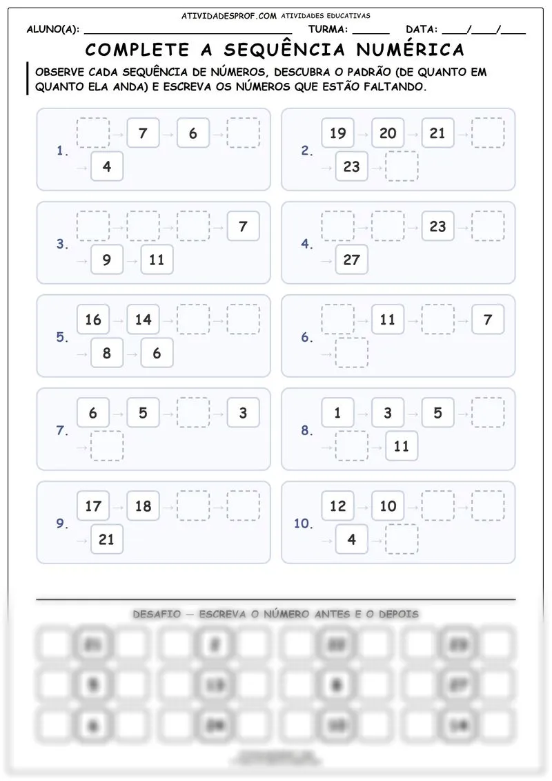 Complete a sequência numérica