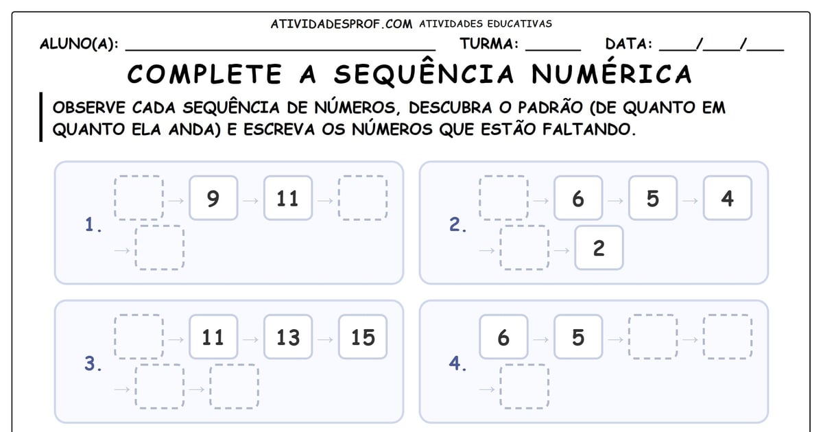 Complete a sequência numérica