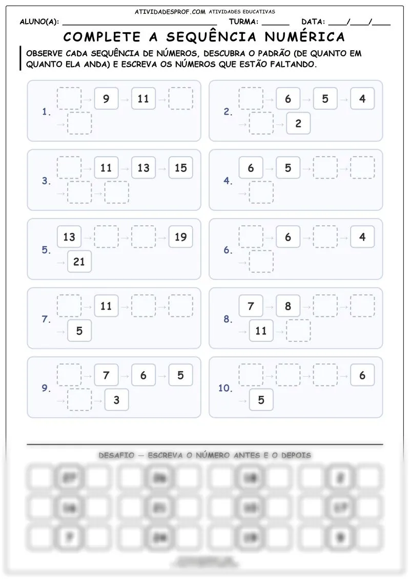 Complete a sequência numérica