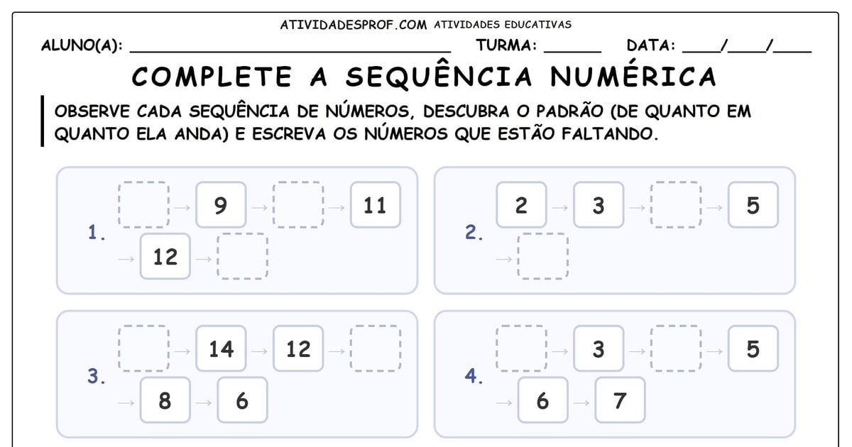 Complete a sequência numérica