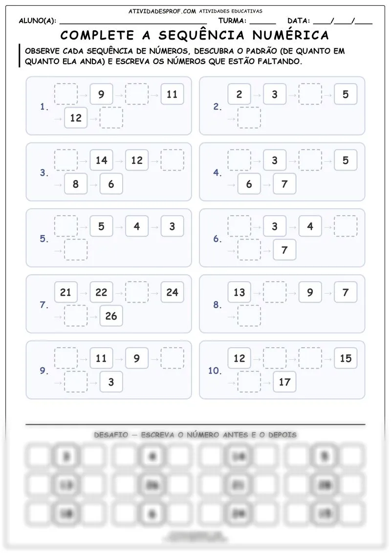 Complete a sequência numérica