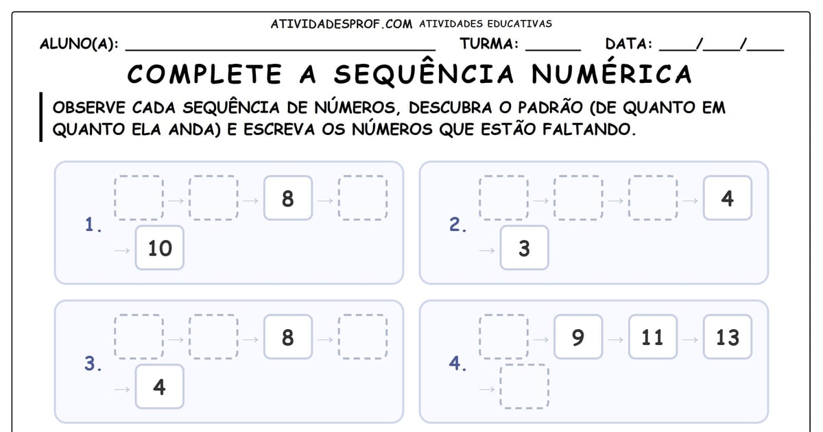 Complete a sequência numérica